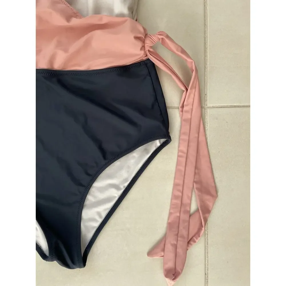 Felnart Swim One Piece Swimsuit Belted Color Block Swimwear Beach Summer